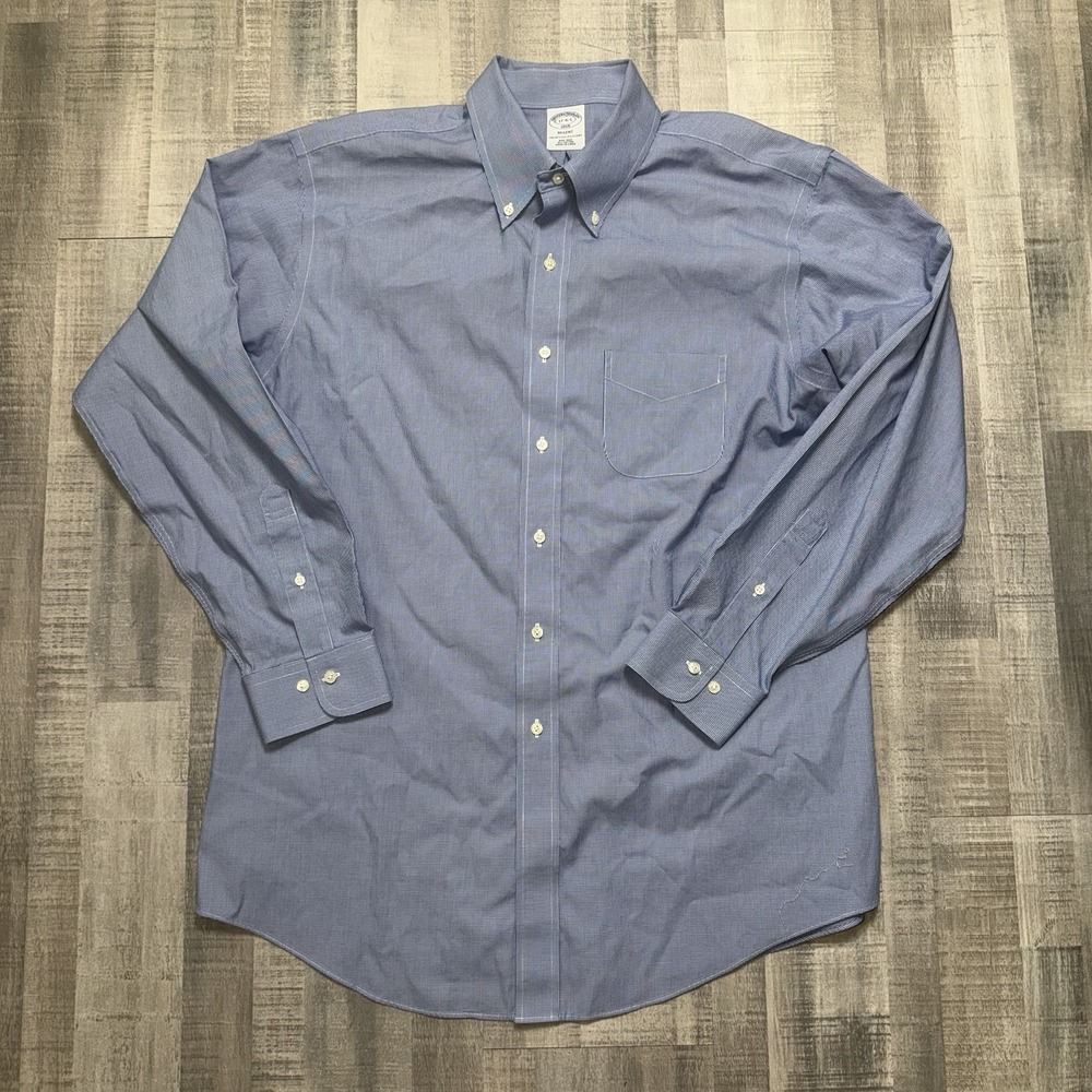 Brooks Brothers Regent Shirt Mens 17 4/5 Blue Pattern Oxford Button Down Cotton